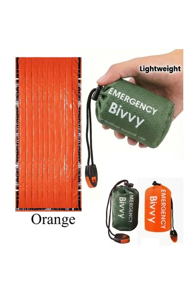 Choice Orange 3Pcs Emergency Sleeping Bag Kit With Drawstring Whistle Insulat...