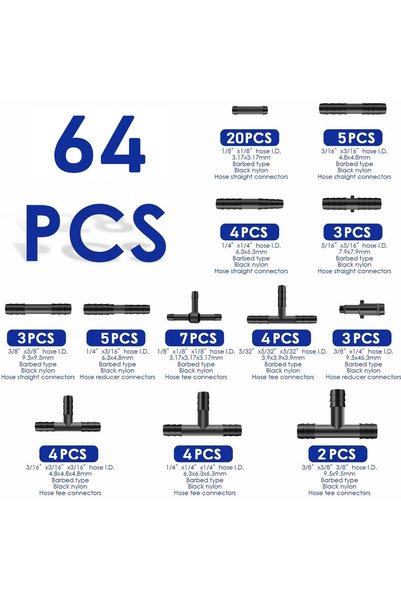 Choice 64pieces 64/128Pcs Vacuum Connector Assortment Nylon Hose Joiner Tee W...