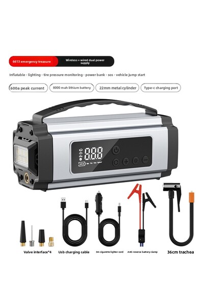 Choice Battery powered Silver 8000mAh Jump Starter with Air Compressor, Porta...