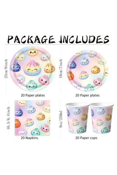 Choice 80PCS Kawaii Rainbow Dumpling Squishy Party Tableware Disposable Carto...