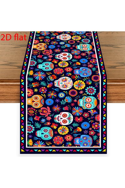 Choice 35x180cm Style 1 Mexican Day of The Dead Table Runner Colorful Sugar S...
