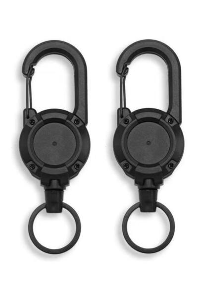 Choice black 2pcs Retractable Heavy Duty Pull Reel Carabiner Strong Steel Wir...
