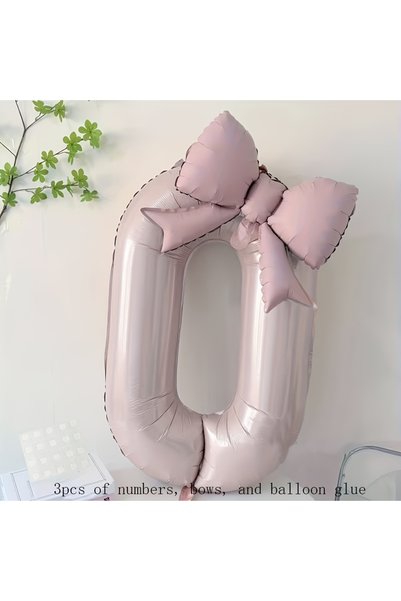 Choice AS Picture 0 Light Pink Number Balloon with Bow & Stickers Set - Birth...