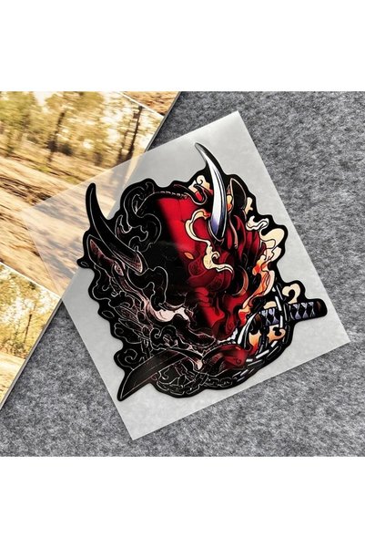 Choice A 15X14.8CM Japanese Oni Samurai Mask Waterproof Vinyl Stickers For Ca...