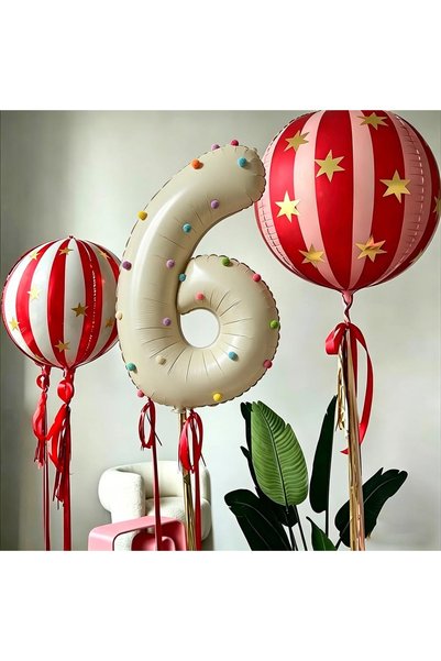 Choice others Number-6 26pcs 4D Striped Star with 40in Number Foil Balloon Bi...