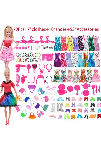 Choice B1087L90L91 70 قطعة من إكسسوارات الدمى = 7*ملابس + 10*أحذية + 53*إكسسو...