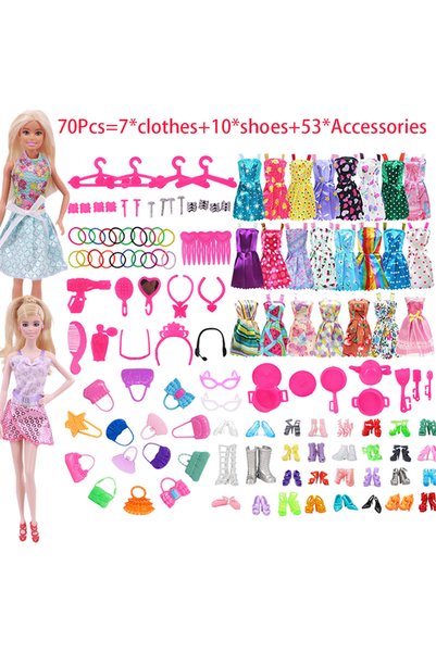 Choice B1087L88L124 70Pcs Doll Accessories=7*Clothes+10*Shoes+53*Accessories ...