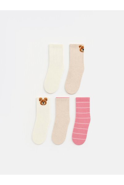 LC Waikiki Alita City Lcw Kids Ecru Patterned Girls' Socks with a Difference