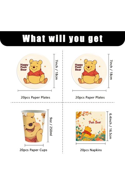 Choice 80pcs-7 Winnie the Pooh Disposable Party Tableware Paper Plates Cups N...