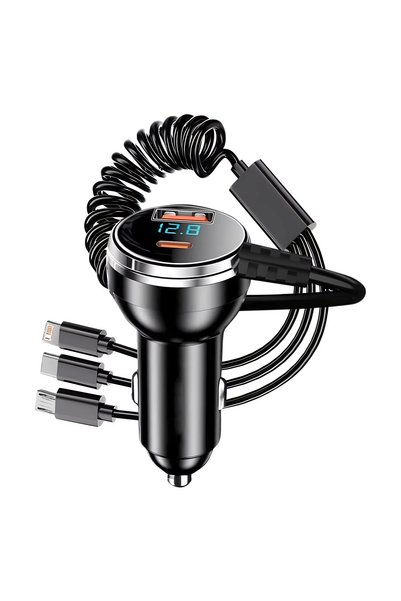 Choice 1pcs Black 3 in 1, Coiled/Retractable Spring Cable, LED Voltmeter, Vol...