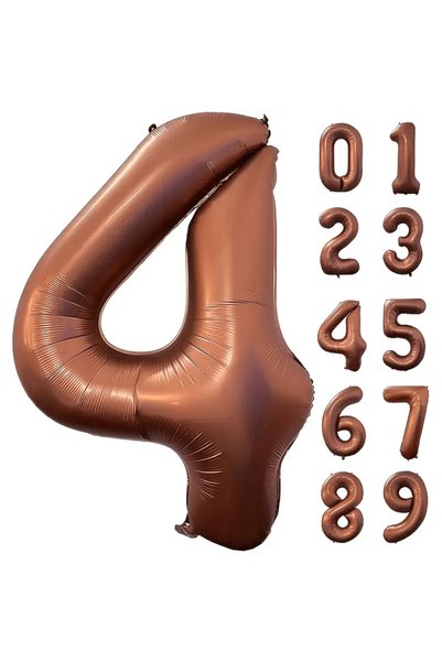 Choice بالون رقم 4 بحجم 40 بوصة، بالون رقم من رقائق الألومنيوم باللون البني، ...