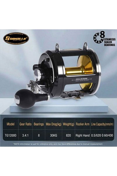 Choice 12000 SAMOLLA Trolling Fishing Reel Aluminum Spool, Alarm Button Brake...