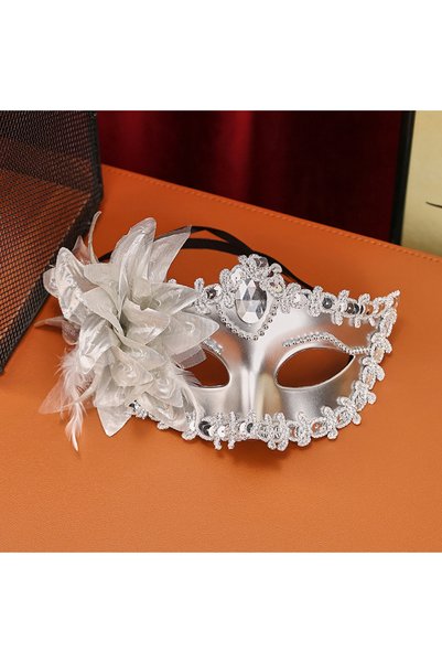 Choice Silver Luxury Flower Rhinestone Masquerade Mask, Elegant Venetian Half...