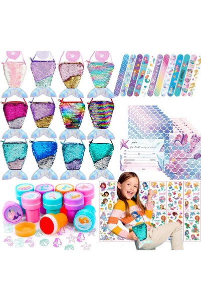 Andanna 60Pcs Mermaid Party Favors,Little Mermaid Sequin Wallet, Stickers,Sla...