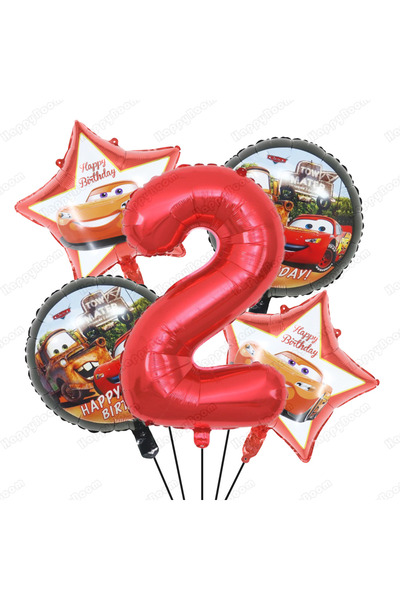 Hasbro 32INCH 02 Cute Round Five-pointed Star Red Car Theme Foil Balloons Set...