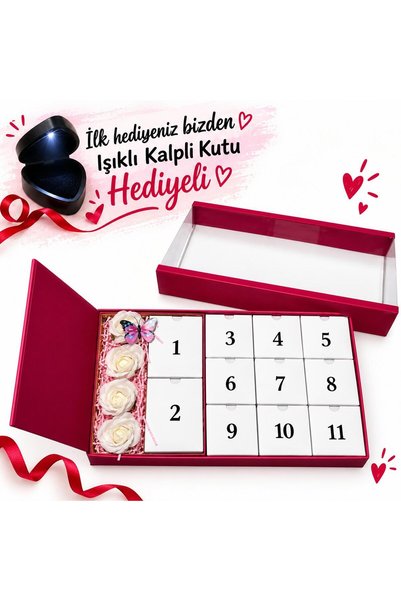 HKN AVM ACCESSORİES Advent Calender Boş Hediye Kutusu Fuşya Pembe Yılbaşı Hediyelik sevgililer günü hediyesi gül kelebek detaylı