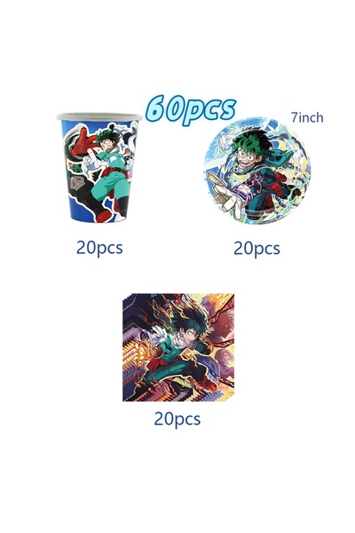 Choice 60pcs My Hero Academia Birthday Party Decoration Disposable Tableware ...