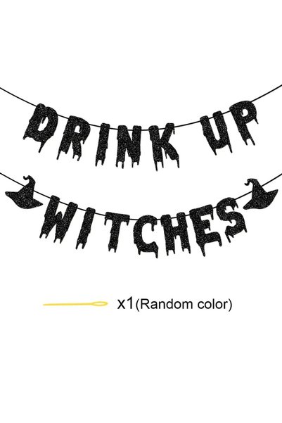 Choice لافتة "Drink Up Witches" باللون الأسود لحفلات الهالوين، لافتة بحروف لا...