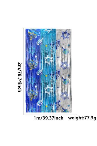Choice 1set Decor 1set 2M Hanukkah Theme Rain Curtain Blue-Silver Printed Men...