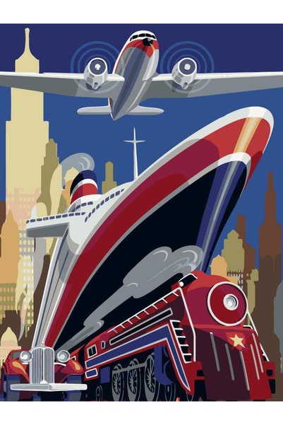 Painting-numbers Set pictura pe numere Corabie si avion 3281, panza pe rama l...