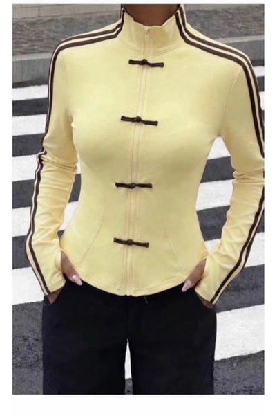 Köstebek Sporty-Style Cardigan with Ribbon, Frog Buttons, and a Japanese-Styl...