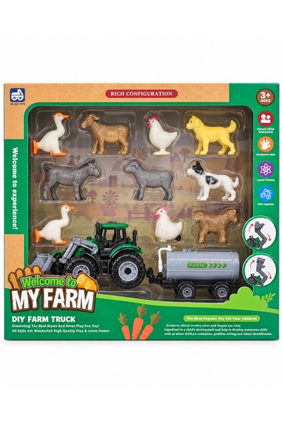 Generic Brand Set Fermă de Jucărie My Farm, Tractor Verde cu Cupă Mobilă, Rem...