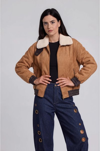 Marilyn Boutique Bomber Σουέτ με Γιακά Sherpa
