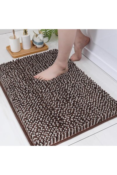 EBREEZZ Soft Non-Slip Highly Absorbent Chenille Bath Mat, 46 x 71 cm (Brown)