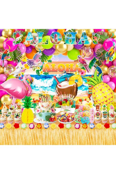 Generic 139pcs Hawaiian Aloha Luau Party Decor Set, Hawaiian Luau Party Supplies