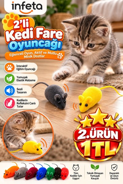İnfeta 2-in-1 Sounding Cat Toy - Mouse Model, 13 cm Interactive Catching and ...