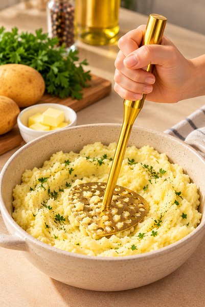 İnterlife Gold-Colored Stainless Steel Potato Masher—Kitchen Food Preparation...