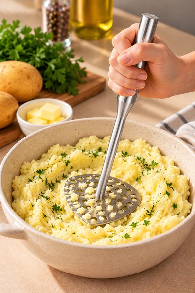 İnterlife Silver-Colored Stainless Steel Potato Masher—Kitchen Food Preparati...