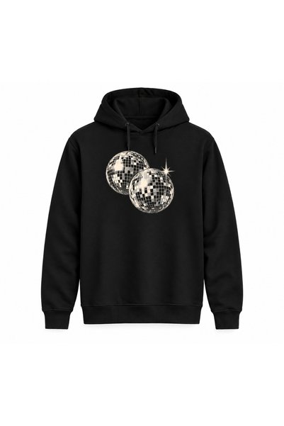 Alfa Tshirt سويت شيرت بدون جيوب بغطاء للرأس مطبوع عليه تصميم "كرة الديسكو الم...
