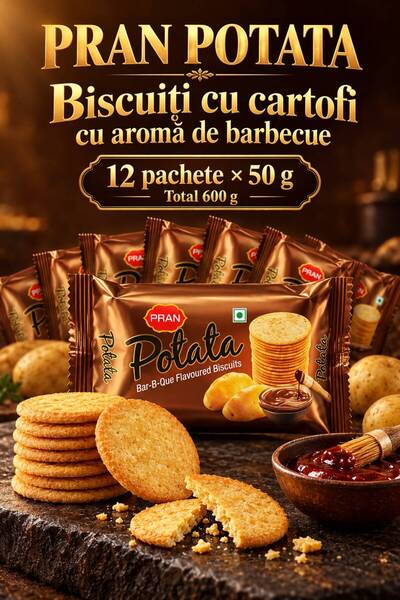 pran Potata – Biscuiți cu cartofi și aromă de barbecue, 12 pachete × 50 g, 600 g