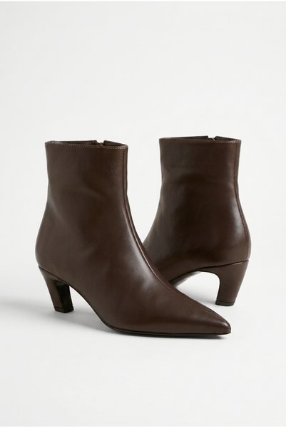 vitaeny Romina Women's Coffee-Colored Genuine Leather Boots with 5 cm Heels