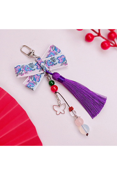 Generic Creative retro bow glass tassel key chain pendant bag car pendant key...