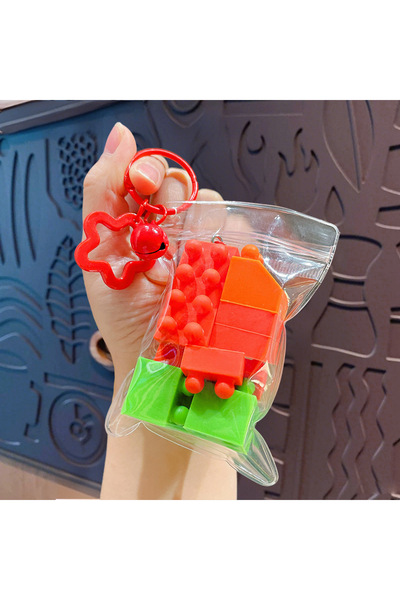Generic Creative Cartoon DIY Building Blocks Decompression Pendant Keychain K...