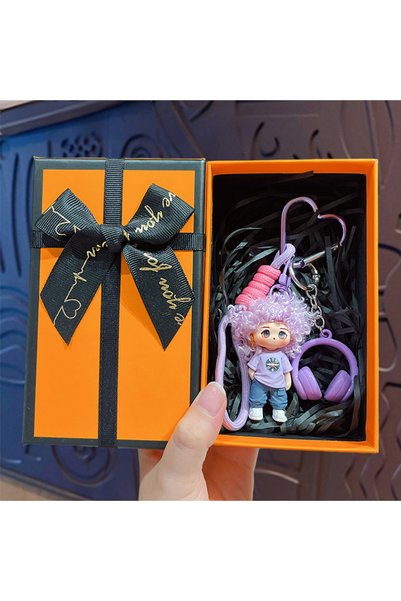 Generic Cute curly-haired doll keychain, perfect for boys, couples, or as a b...