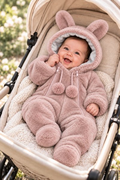 İZYALİF BABY Premium Pelüş Kürk Kulaklı Kapüşonlu Çift Fermuarlı İçi Astarlı ...