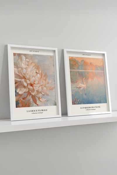 STARYUNA Pastel Flower Watercolor Two-Piece Painting Set with White Frames Yu...