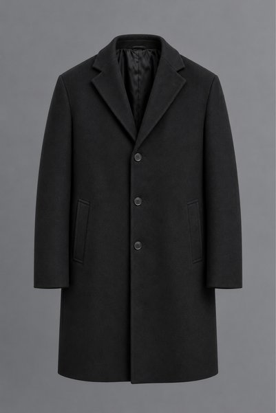 DAMGA JEANS Men’s Classic-Collar Winter Melton Coat, Black