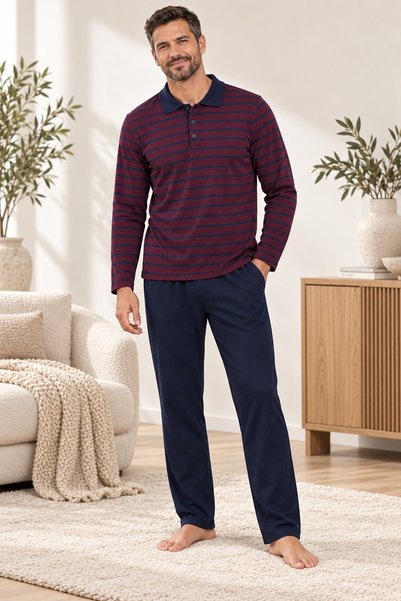 CottonVia Men's Winter Pajama Set, Thick Brioche Knit Fabric, 100% Cotton, Bu...