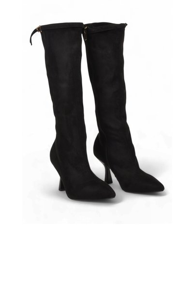 AYAKMOD Women's Mid-Heel Zipper Boots 459216 Black Suede