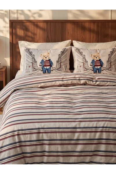 LC Waikiki Lcw Home Mixed Bear Printed Cotton Double Duvet Cover Set