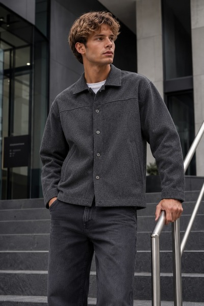DAMGA JEANS Men's Relaxed-Fit Melton Blend Button-Down Premium Jacket