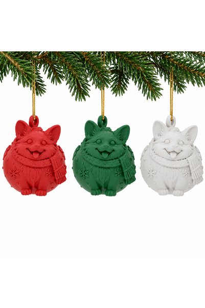 OEM Set 3 globuri de Crăciun Corgi vesel cu pulover, 6 cm, mix de culori