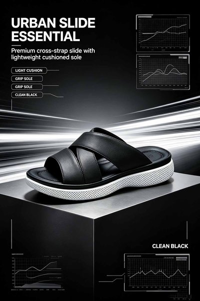 Alnoor Global Store Men's Slide Sandals Cross Strap Wide Band Thick Sole Cush...