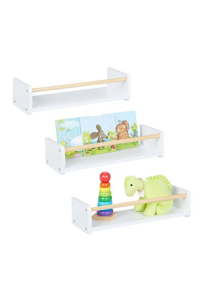 Relaxdays Set de rafturi pentru copii, alb/maro deschis, 12x50x18 cm