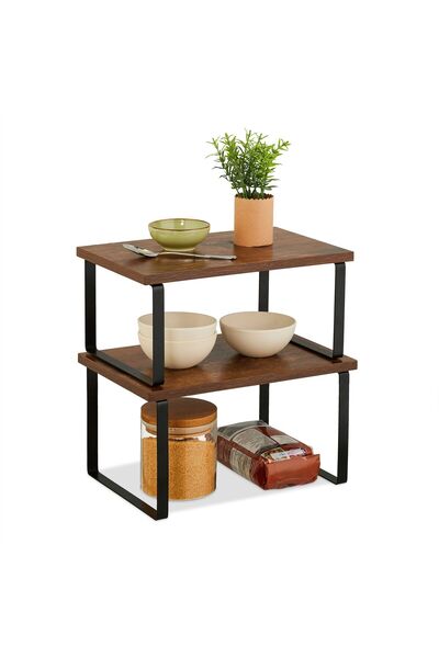 Relaxdays Storage Shelf Set, 2 pieces, brown/black, 16.5x30x19.5cm, 14x30x18.5cm