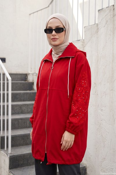 Lale Butik Damenjacke mit Steinverzierungen und Stickereien, Reißverschluss v...